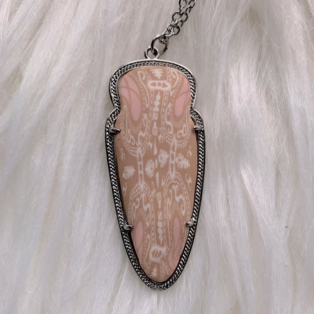 Silver Long Layering Statement Necklace With Clay… - image 3